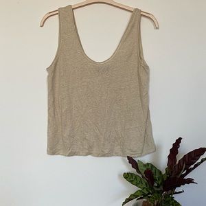 Theory Linen Scoop Neck Tank Top — Beige